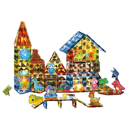 Konstrukcyjne Klocki Magnetyczne Świecące Elementy PARK DINOZAURÓW 124 El.-1876088