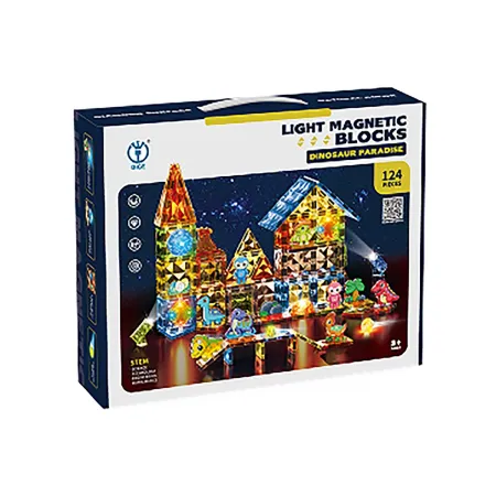 Konstrukcyjne Klocki Magnetyczne Świecące Elementy PARK DINOZAURÓW 124 El.-1876089