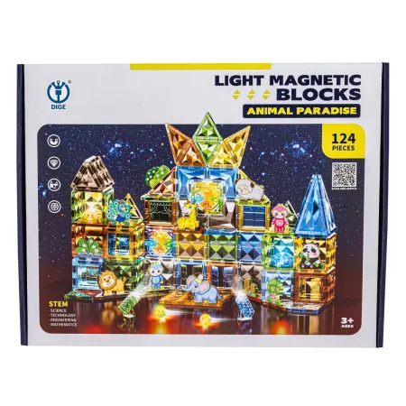 Konstrukcyjne Klocki Magnetyczne Świecące Elementy ZWIERZĘTA 124 El.-1876092