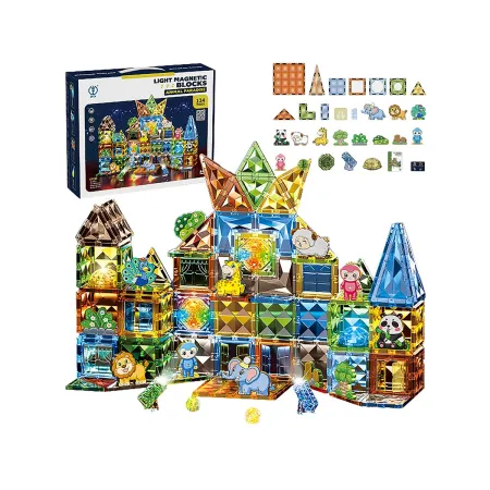 Konstrukcyjne Klocki Magnetyczne Świecące Elementy ZWIERZĘTA 124 El.-1876101