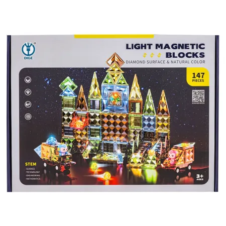 Konstrukcyjne Klocki Magnetyczne Świecące Elementy + Pojazdy 147 El.-1876107