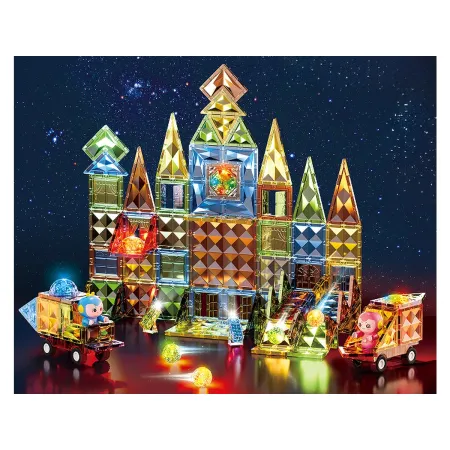 Konstrukcyjne Klocki Magnetyczne Świecące Elementy + Pojazdy 147 El.-1876117