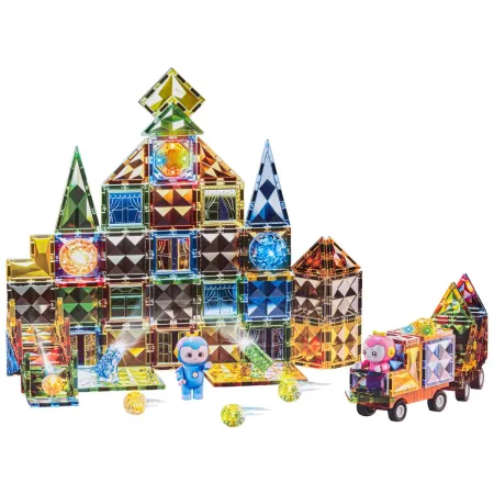 Konstrukcyjne Klocki Magnetyczne Świecące Elementy + Pojazdy 110 El.-1876123