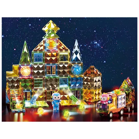 Konstrukcyjne Klocki Magnetyczne Świecące Elementy + Pojazdy 110 El.-1876134