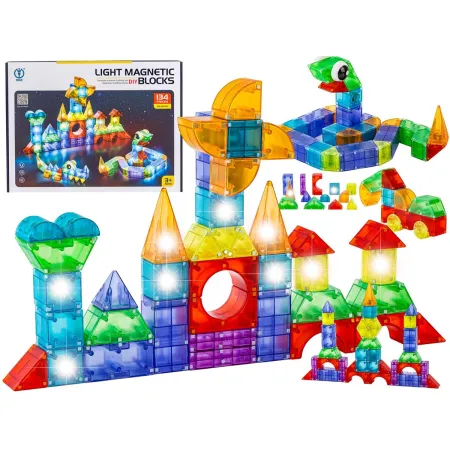 Klocki Magnetyczne, Konstrukcyjne, Świecące Elementy, Figury 3D 134 El.