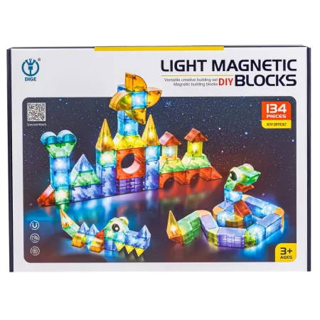 Klocki Magnetyczne, Konstrukcyjne, Świecące Elementy, Figury 3D 134 El.-1876156
