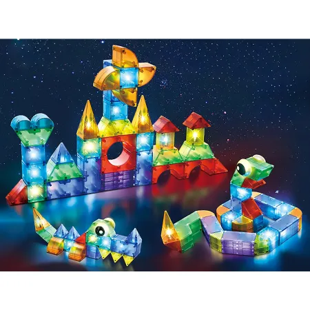 Klocki Magnetyczne, Konstrukcyjne, Świecące Elementy, Figury 3D 134 El.-1876162