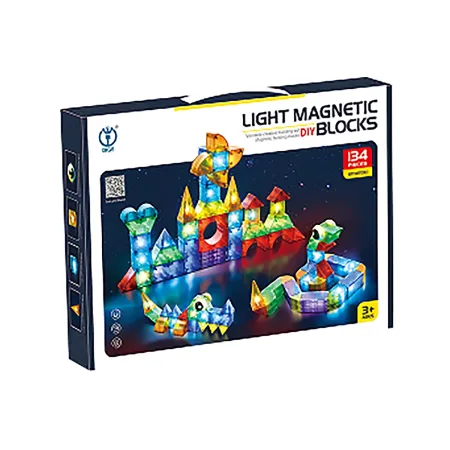 Klocki Magnetyczne, Konstrukcyjne, Świecące Elementy, Figury 3D 134 El.-1876163