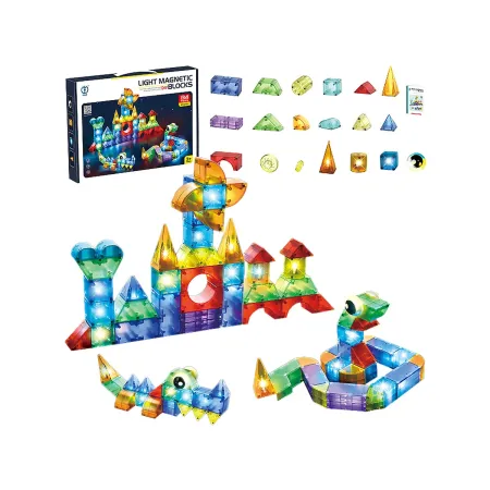 Klocki Magnetyczne, Konstrukcyjne, Świecące Elementy, Figury 3D 134 El.-1876164
