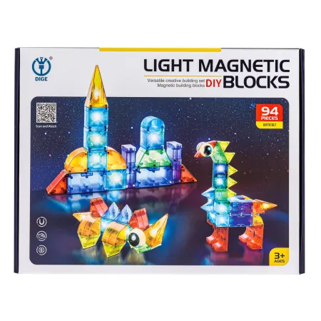 Klocki Magnetyczne, Konstrukcyjne, Świecące Elementy, Figury 3D 94 El.-1876168