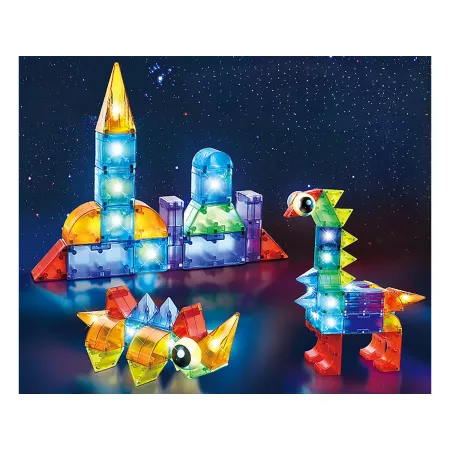 Klocki Magnetyczne, Konstrukcyjne, Świecące Elementy, Figury 3D 94 El.-1876174