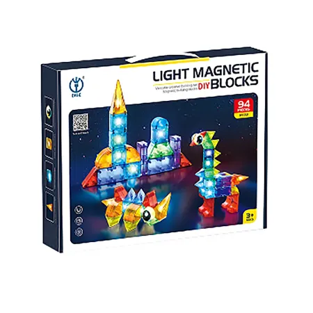 Klocki Magnetyczne, Konstrukcyjne, Świecące Elementy, Figury 3D 94 El.-1876175