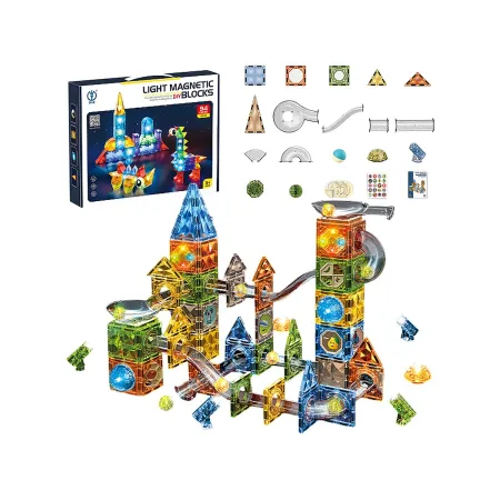 Klocki Magnetyczne Konstrukcyjne TOR KULKOWY Świecące Elementy 142 El. Kulodrom-1876198
