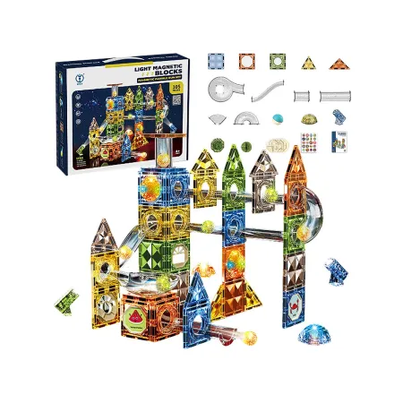 Klocki Magnetyczne Konstrukcyjne TOR KULKOWY Świecące Elementy 105 El. Kulodrom-1876203