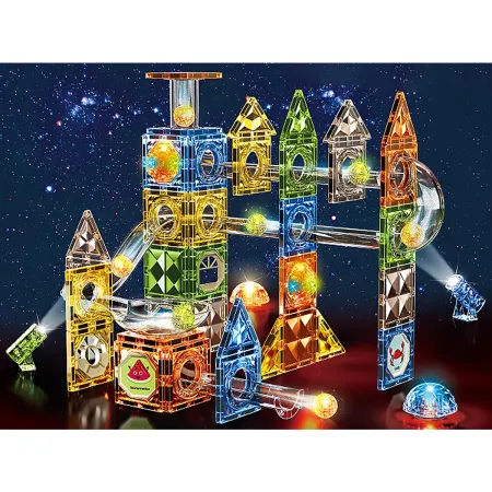 Klocki Magnetyczne Konstrukcyjne TOR KULKOWY Świecące Elementy 105 El. Kulodrom-1876204