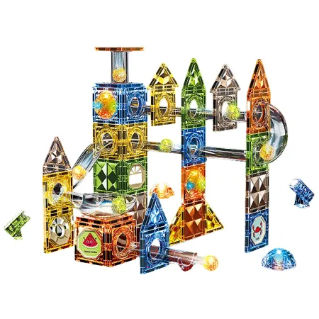 Klocki Magnetyczne Konstrukcyjne TOR KULKOWY Świecące Elementy 105 El. Kulodrom-1876205