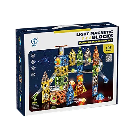 Klocki Magnetyczne Konstrukcyjne TOR KULKOWY Świecące Elementy 105 El. Kulodrom-1876206