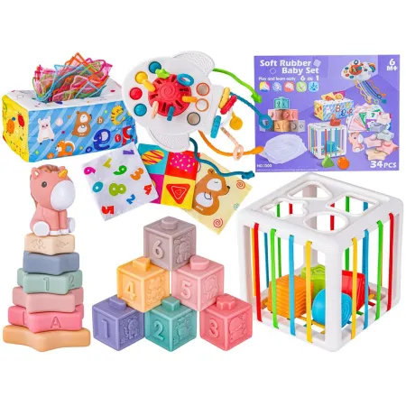 Zabawki Sensoryczne Miękkie klocki 6w1, Gryzak, Sensoryczna Wieża Karty Dla Dzieci