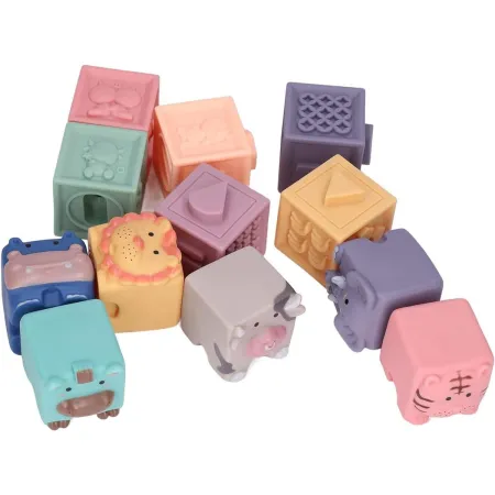 Miękkie Klocki Sensoryczne Zwierzęta, Figury geometryczne, Cyfry 12 sztuk, Edukacyjny zestaw klocków dla malucha-1896