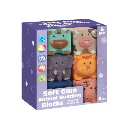 Edukacyjny zestaw klocków dla malucha, Miękkie, Duże Klocki Sensoryczne Zwierzęta 6 sztuk-1896768