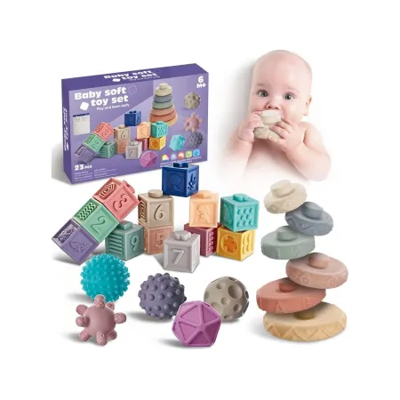 Klocki Sensoryczne dla malucha, Miękkie Klocki, Cyferki, Figury geometryczne, Kształty, Wieża 23 sztuki-1896881