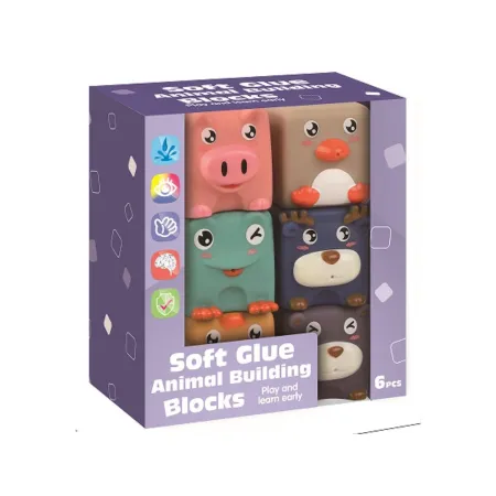 Duże Klocki Sensoryczne Zwierzęta 6 sztuk Miękkie Edukacyjny zestaw klocków dla malucha-1896886