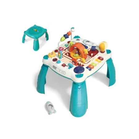 Edukacyjny Interaktywny Stolik Dla Dzieci 2w1 POJAZDY Pianinko Rakieta Akcesoria Niebieski-1896968