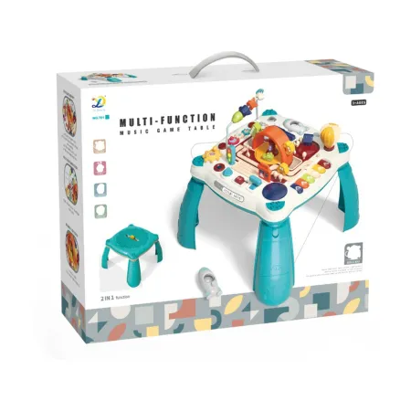 Edukacyjny Interaktywny Stolik Dla Dzieci 2w1 POJAZDY Pianinko Rakieta Akcesoria Niebieski-1896969