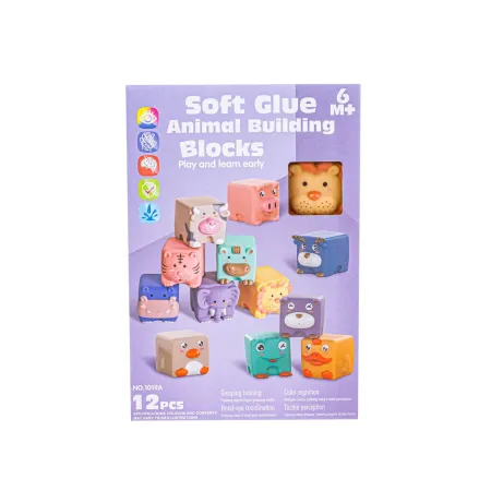 Miękkie Klocki Sensoryczne Zwierzęta 12 sztuk, Edukacyjny zestaw klocków dla malucha-1897446