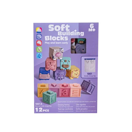 Miękkie Klocki Sensoryczne Zwierzęta, Figury geometryczne, Cyfry 12 sztuk, Edukacyjny zestaw klocków dla malucha-1897