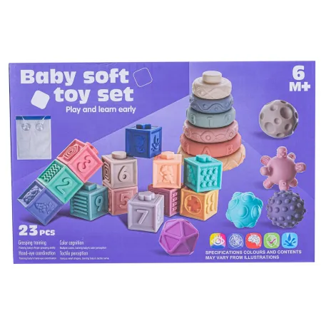 Klocki Sensoryczne dla malucha, Miękkie Klocki, Cyferki, Figury geometryczne, Kształty, Wieża 23 sztuki-1897468