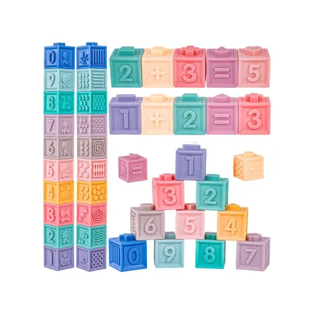Klocki Sensoryczne dla malucha, Miękkie Klocki, Cyferki, Figury geometryczne, Kształty, Wieża 23 sztuki-1897478