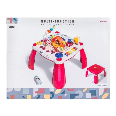 Edukacyjny Interaktywny Stolik Dla Dzieci 2w1 POJAZDY Pianinko Rakieta Akcesoria Czerwony-1897865