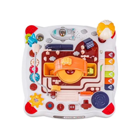 Edukacyjny Interaktywny Stolik Dla Dzieci 2w1 POJAZDY Pianinko Rakieta Akcesoria Czerwony-1897872