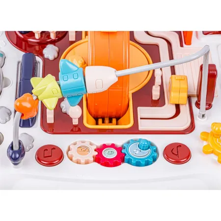 Edukacyjny Interaktywny Stolik Dla Dzieci 2w1 POJAZDY Pianinko Rakieta Akcesoria Czerwony-1897877