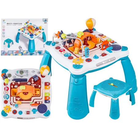 Edukacyjny Interaktywny Stolik Dla Dzieci 2w1 POJAZDY Pianinko Rakieta Akcesoria Niebieski