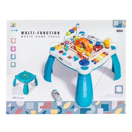 Edukacyjny Interaktywny Stolik Dla Dzieci 2w1 POJAZDY Pianinko Rakieta Akcesoria Niebieski-1897881
