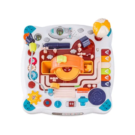 Edukacyjny Interaktywny Stolik Dla Dzieci 2w1 POJAZDY Pianinko Rakieta Akcesoria Niebieski-1897888