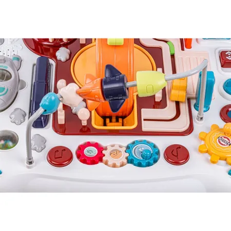 Edukacyjny Interaktywny Stolik Dla Dzieci 2w1 POJAZDY Pianinko Rakieta Akcesoria Niebieski-1897893