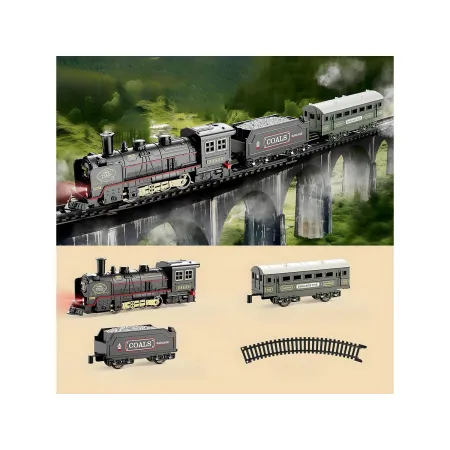 Elektryczna Kolejka Lokomotywa - Parowóz + 2 Wagony, Węglarka + Pasażerski-1898267