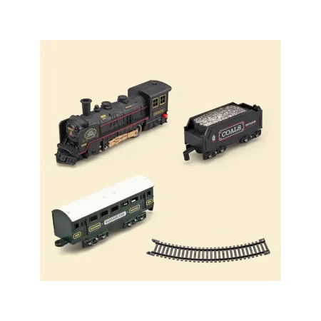 Elektryczna Kolejka Lokomotywa - Parowóz + 2 Wagony, Węglarka + Pasażerski-1898268