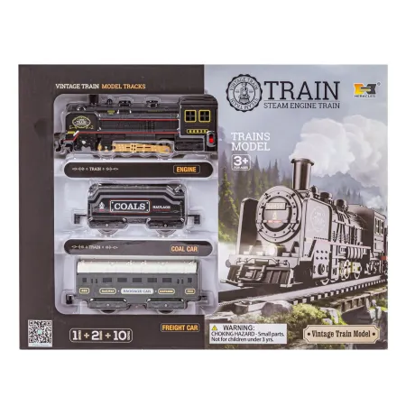 Elektryczna Kolejka Lokomotywa - Parowóz + 2 Wagony, Węglarka + Pasażerski-1898472