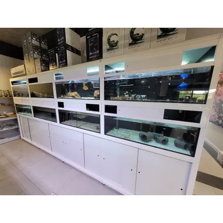 Zestaw białych regałów sprzedażowych