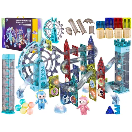 Świecące Klocki Magnetyczne, Tor Kulkowy Dla Kulek 129 Elementów Kulodrom