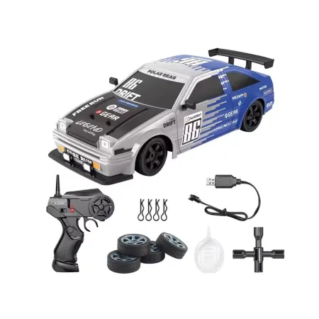 DUŻY Samochód Do Driftu Auto RC Drift 1:16 2,4 GHz PARA DYM Srebrna Toyota 4WD LED-1928328
