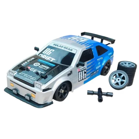 DUŻY Samochód Do Driftu Auto RC Drift 1:16 2,4 GHz PARA DYM Srebrna Toyota 4WD LED-1928329
