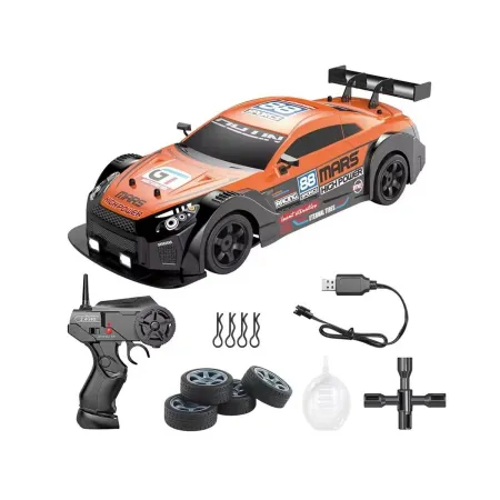 DUŻY Samochód Do Driftu Auto RC Drift 1:16 2,4 GHz PARA DYM 4WD Pomarańczowy Nissan GTR LED-1928333
