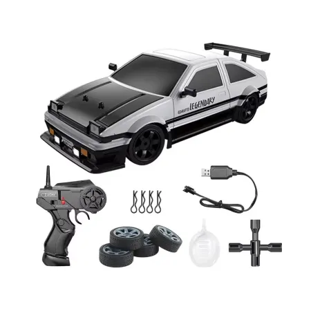 DUŻY Samochód Do Driftu Auto RC Drift 1:16 2,4 GHz PARA DYM Biała Toyota 4WD LED-1928344