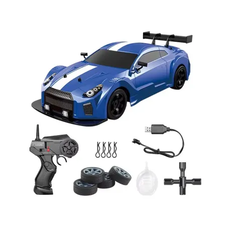 DUŻY Samochód Do Driftu Auto RC Drift 1:16 2,4 GHz PARA DYM 4WD Niebieski Nissan GTR LED-1928350