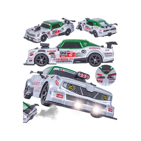 DUŻY Samochód Do Driftu Auto RC Drift 1:16 2,4 GHz PARA DYM Srebrny Dodge 4WD LED-1928583